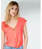 Express Womens Mixed Texture Zip Front Blouse
