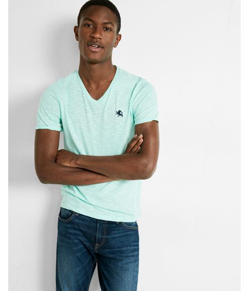 Express Mens Small Lion Slub Cotton V-neck Tee