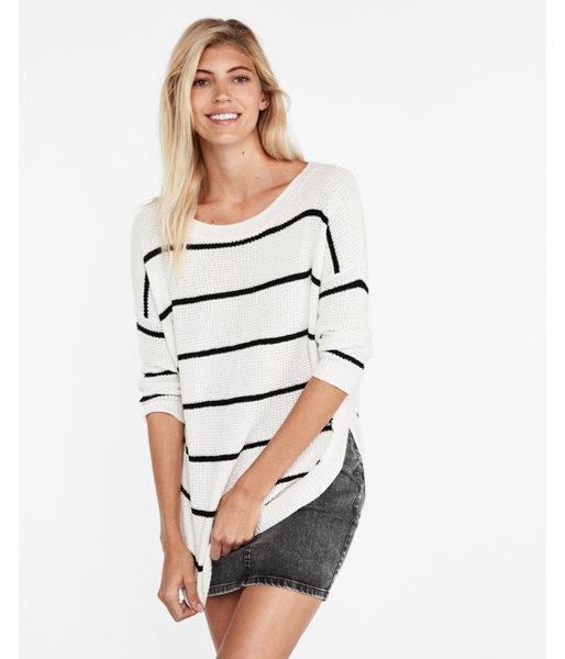 Express Womens Striped Thermal Stitch Circle Hem Tunic