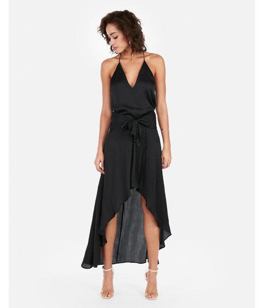Express Womens High Waisted Tie Front Satin Hi-lo