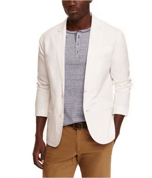 Express Mens White Cotton-linen Deconstructed Blazer White