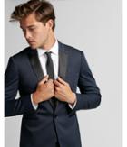Express Mens Skinny Innovator Blue Satin Peak Lapel Tuxedo Jacket