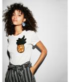 Express Womens Express One Eleven Pineapple Patch Crew Neck Easy Tee