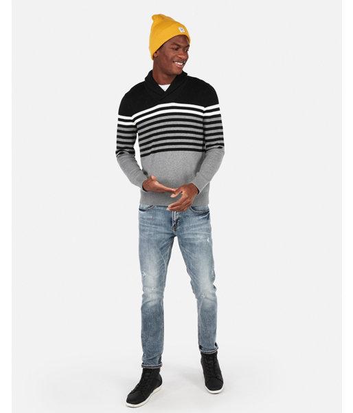 Express Mens Color Block Striped Shawl Collar Popover