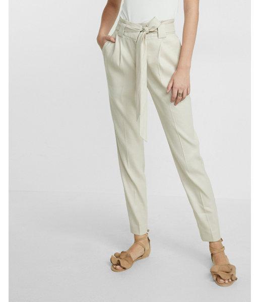 Express High Waisted Linen Blend Belted Ankle Pant
