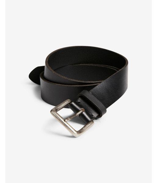 Express Mens Black Leather Single Prong Buckle Belt