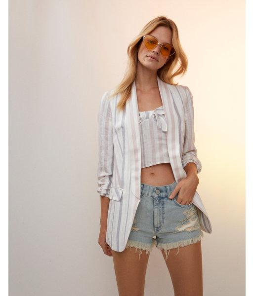 Express Womens Striped Linen-blend Boyfriend Jacket