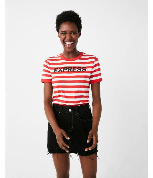 Express Womens Striped Express Logo Crew Neck Tee