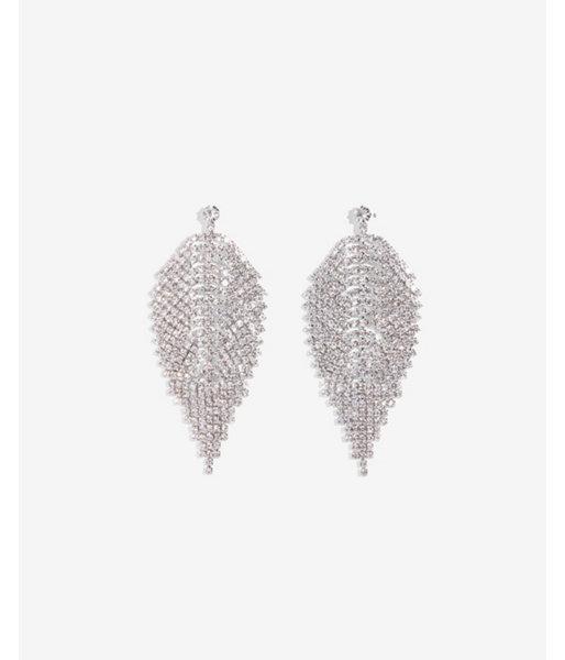 Express Womens Rhinestone Leaf Drop Earrings