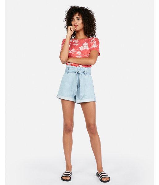 Express Womens Express One Eleven Slub Island Print Abbreviated Tee