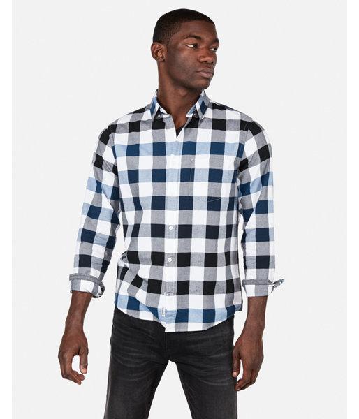 Express Mens Classic Soft Wash Plaid Button-down