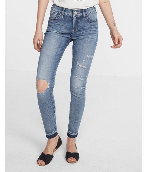 Express Mid Rise Destroyed Ankle Jean
