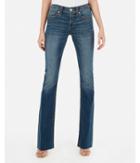 Express Womens Mid Rise Dark Wash Raw Barely Boot