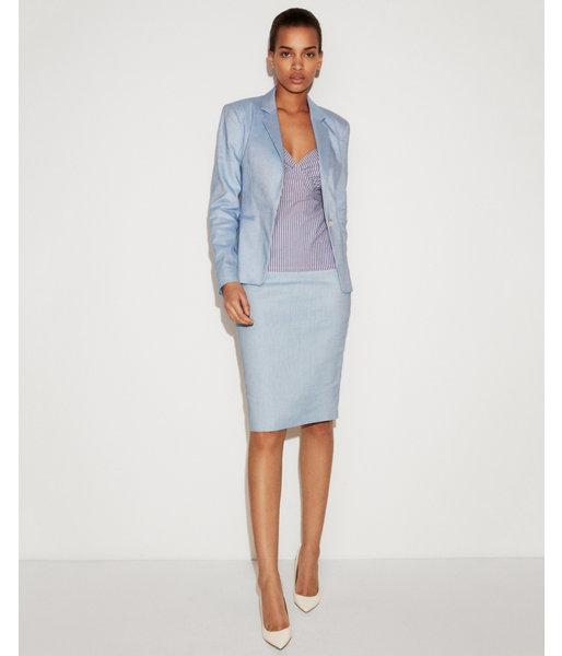 Express Womens Marled Linen-blend One Button Blazer