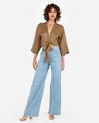 Express Womens Shadow Striped Tie Front Crop Top