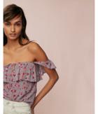 Express Womens Floral Two-way Ruffle Top