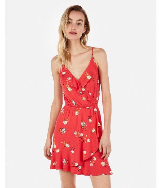 Express Womens Stretch Ruffle Wrap Front Cami Dress