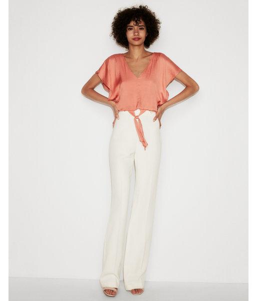 Express Womens Satin Tie Front Cropped Top