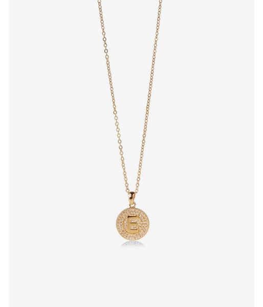 Express Womens Pave E Initial Round Pendant Necklace