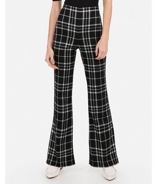 Express Womens Super High Waisted Plaid Flare Pant