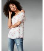Express Metallic Floral Print Ruffle Off The Shoulder Blouse
