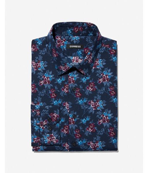 Express Mens Extra Slim Blue Floral Dress