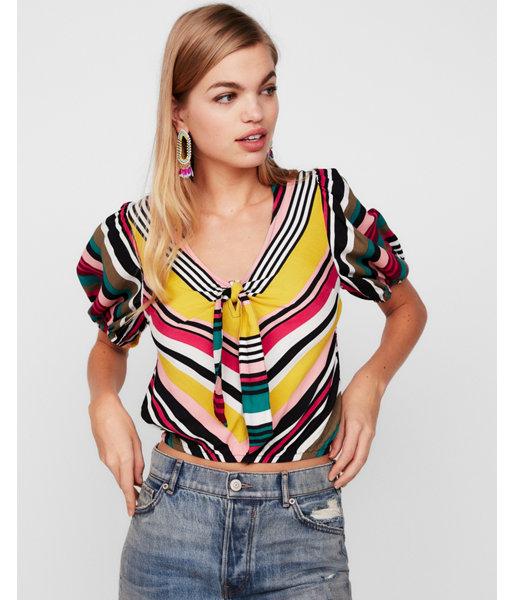 Express Womens Petite Striped Tie Front Puff