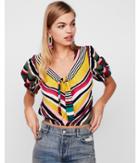 Express Womens Petite Striped Tie Front Puff