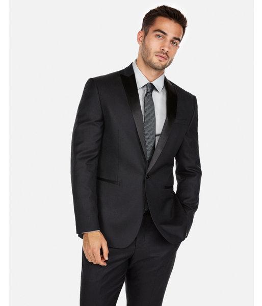 Express Mens Slim Black Dobby Wool-blend Tuxedo Jacket