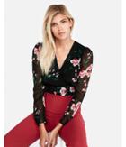 Express Womens Floral Surplice Cropped Blouse