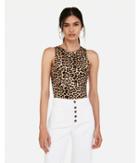 Express Womens Leopard Print Cropped High Neck Tank