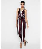 Express Womens Petite Striped Belted Surplice Jumpsuit