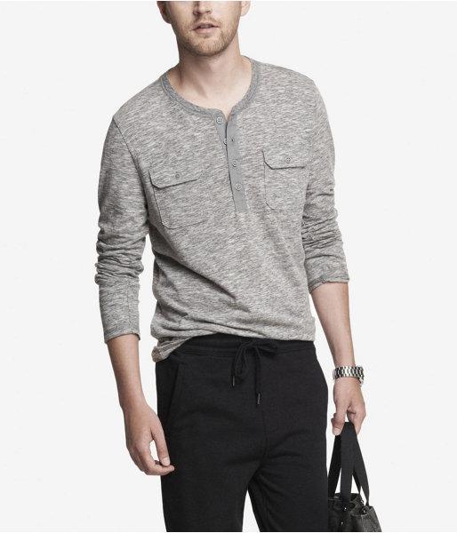 Express Long Sleeve Two Pocket Slub Henley Tee