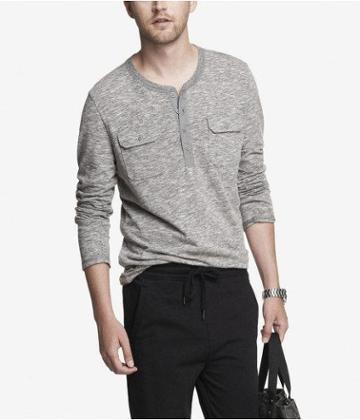 Express Long Sleeve Two Pocket Slub Henley Tee