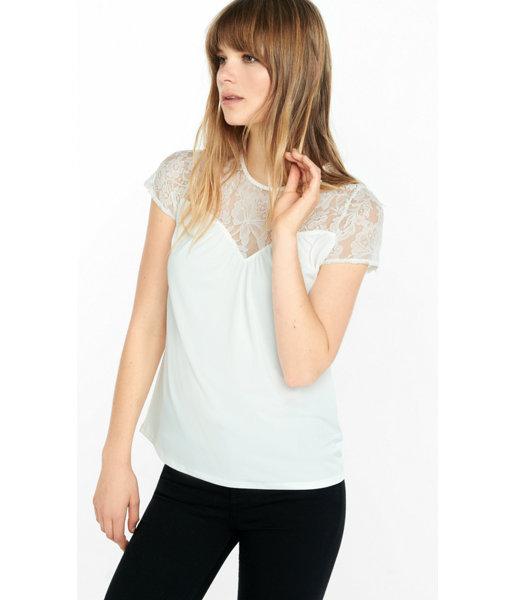 Express Women's Tees Lace Yoke Keyhole Back T-shirt