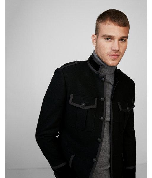 Express Mens Recycled Wool Black Military Blazer