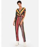 Express Womens Petite Stripe Long Sleeve Twist Front Jumpsuit