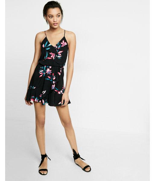 Express Floral Print Ruffle Front Cami Dress