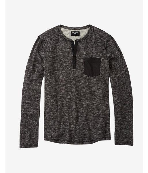 Express Mens Marled Slub Knit Pocket Henley T-shirt