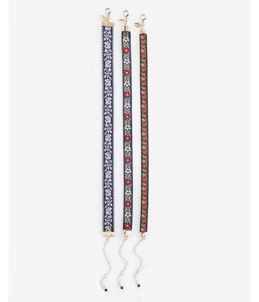 Express Womens Express Womens Set Of Three Embroidered Floral Ribbon Choker Necklaces