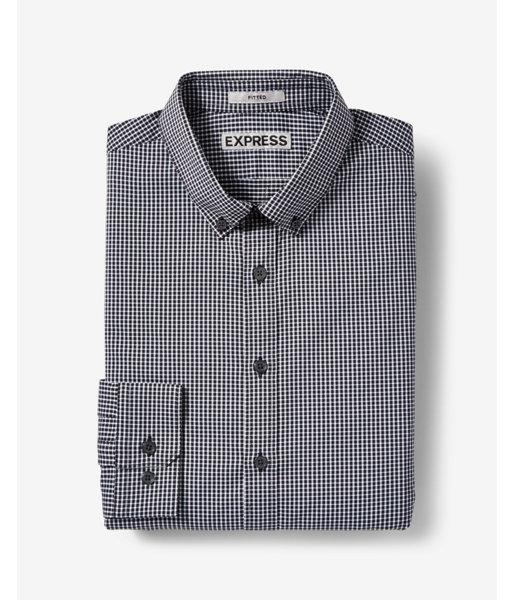 Express Mens Slim Fit Small Check Long Sleeve Dress