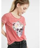 Express Womens Floral Skull Graphic Tee