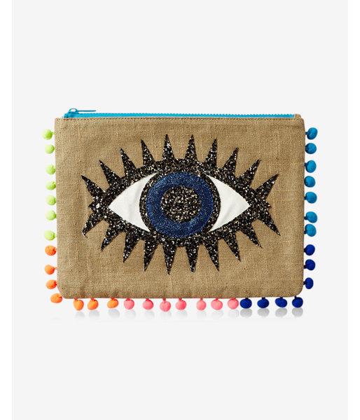 Express Womens Pom Trim Embellished Pouch