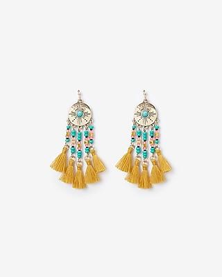 Express Womens Seed Bead Tassel Statement Earrings