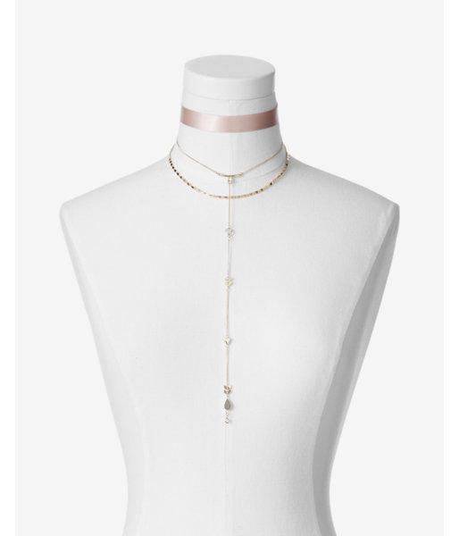 Express Womens Satin And Bezel Y-neck Choker Necklace
