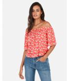 Express Womens Floral Off The Shoulder Embroidered Trim Top