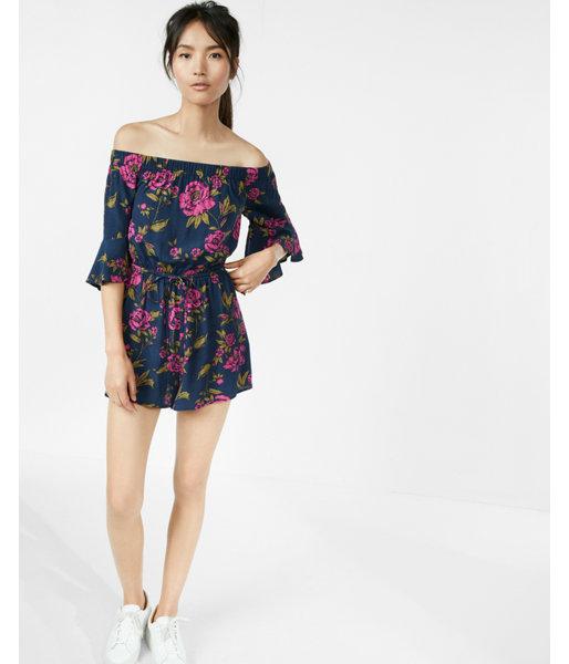 Express Petite Floral Off The Shoulder Bell