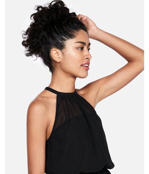 Express Womens Sheer High Neck Peplum Tank
