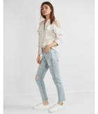 Express Striped Ruffle Cold Shoulder Linen-blend Blouse