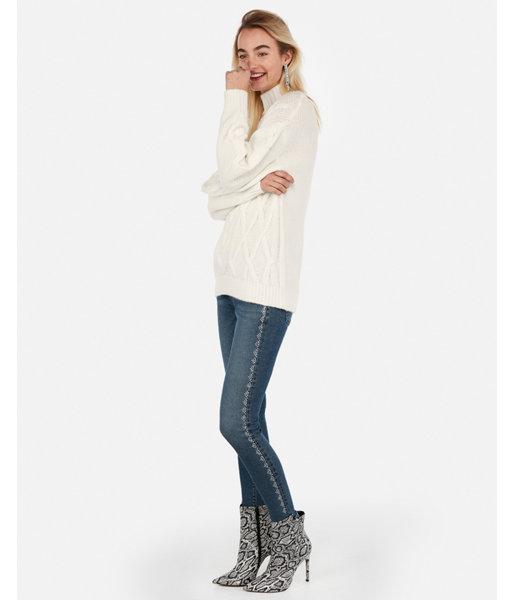 Express Womens Petite Cable Knit Mock Neck Oversized Tunic